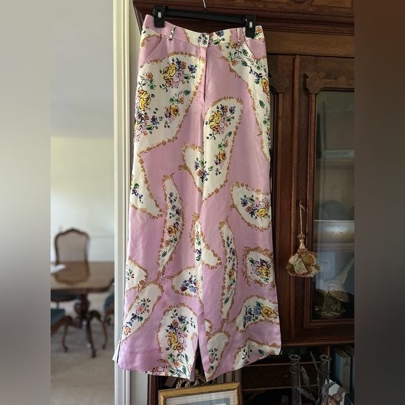Tory Burch Silk Pastel Pink Floral Wide leg pants size 4 - Picture 10 of 11